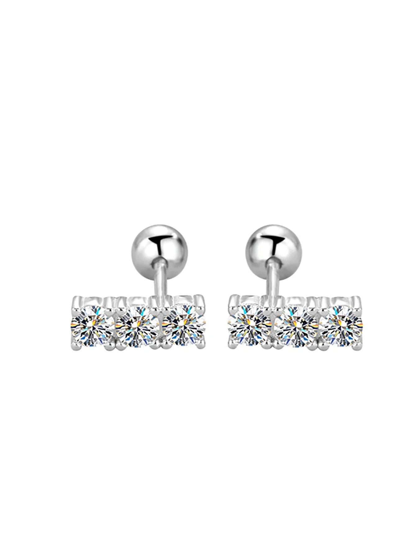 Sterling Silver 925 Moissanite Stud Earrings 0.6ct Total Straight Row