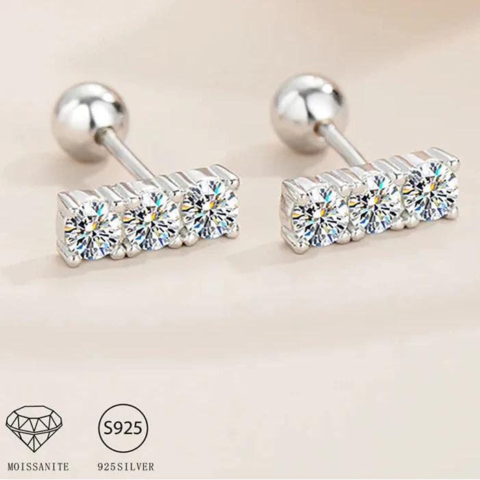 Sterling Silver 925 Moissanite Stud Earrings 0.6ct Total Straight Row