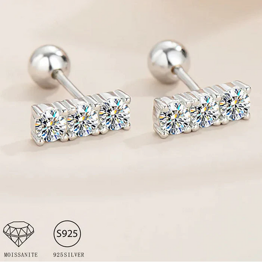 Sterling Silver 925 Moissanite Stud Earrings 0.6ct Total Straight Row