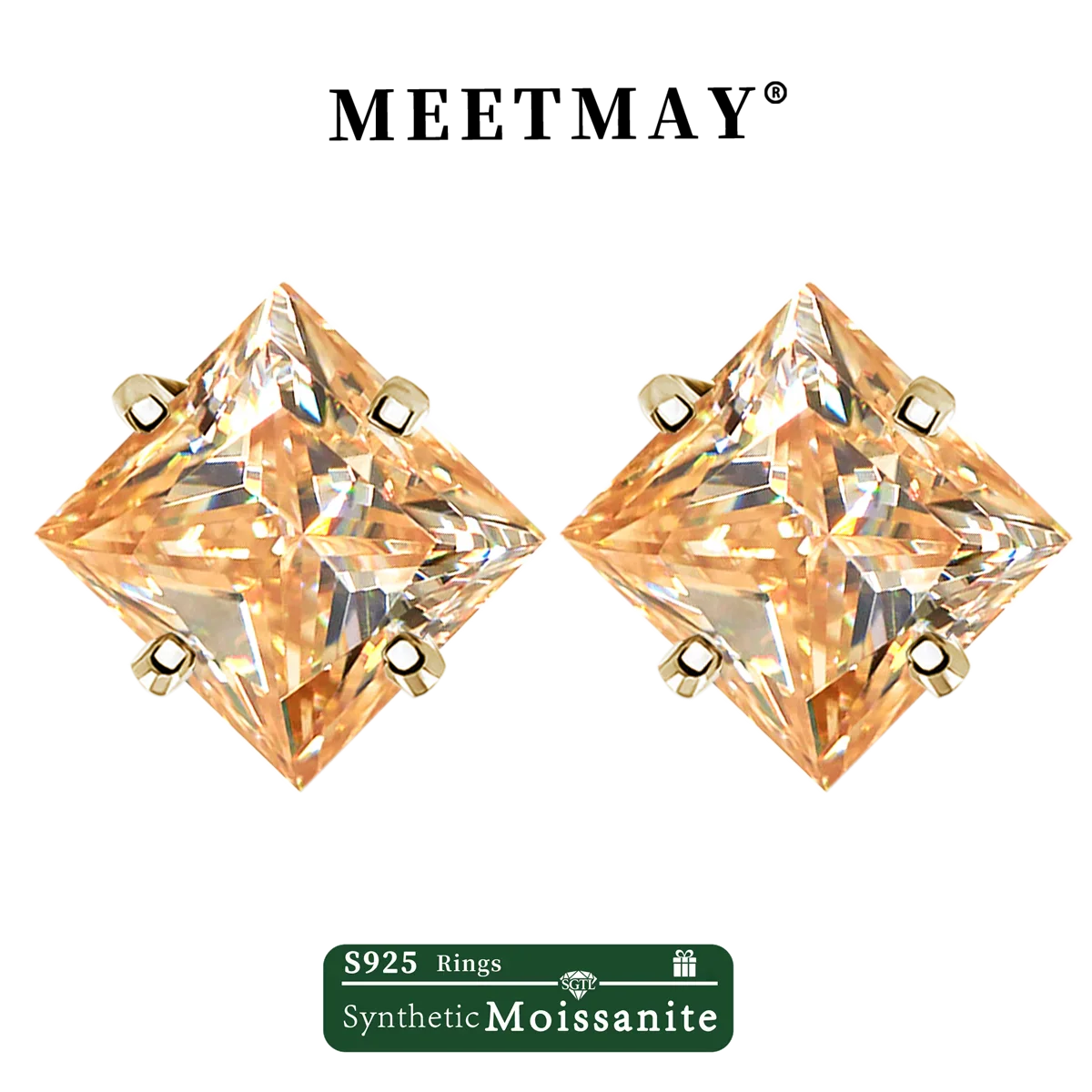 Sterling Silver 925 Green Princess Cut Moissanite Stud Earrings For Women