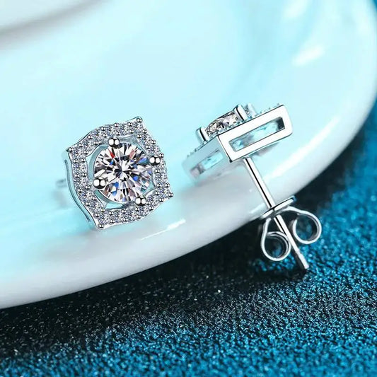 Pendientes de tuerca de plata de ley con moissanita de 1 quilate, plata de ley 925, diamante creado en laboratorio