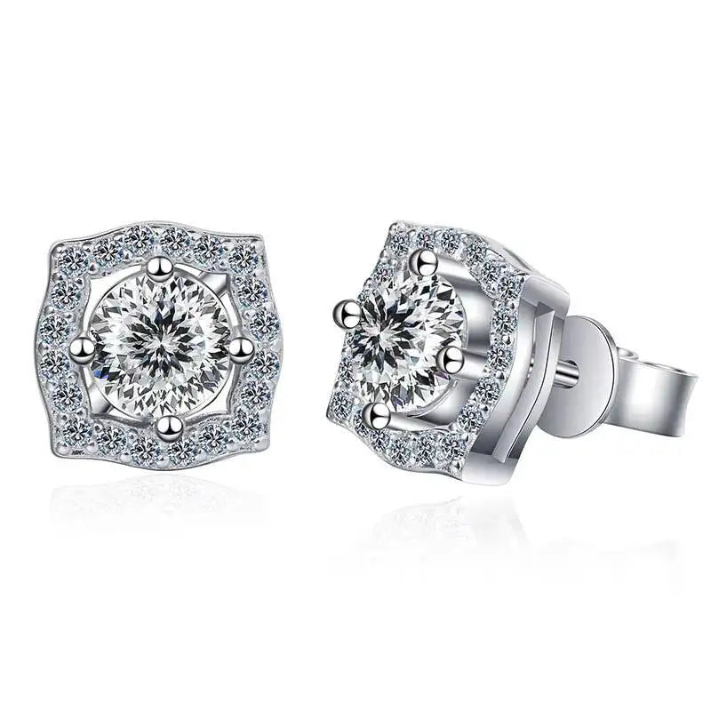 Sterling Silver Moissanite 1ct Stud Earrings Sterling 925 Lab-Created Diamond