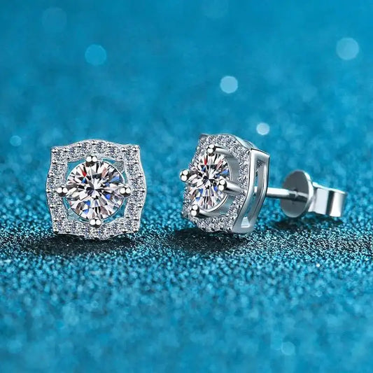 Sterling Silver Moissanite 1ct Stud Earrings Sterling 925 Lab-Created Diamond