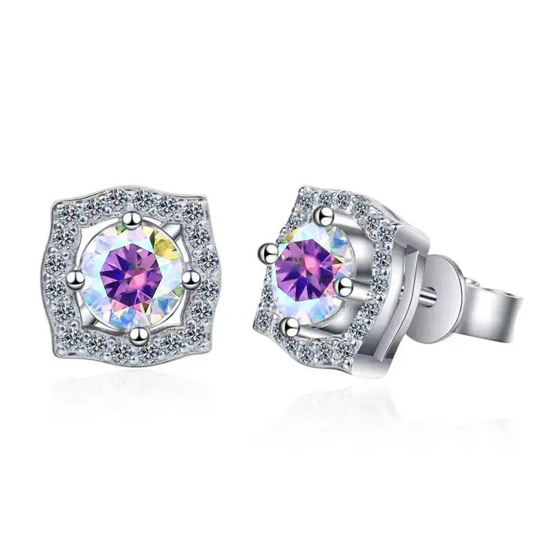 Sterling Silver Moissanite 1ct Stud Earrings Sterling 925 Lab-Created Diamond