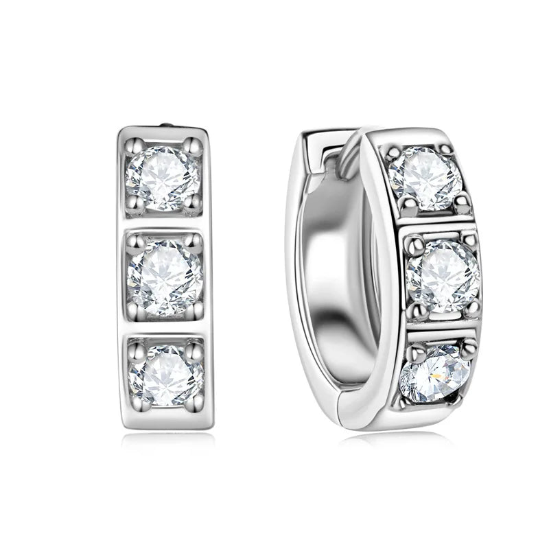 Square-Set Three-Stone Moissanite Hoop Earrings, White or Black