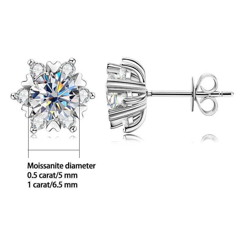 Snowflake Moissanite Stud Earrings in Sterling Silver