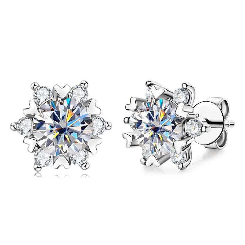 Snowflake Moissanite Stud Earrings in Sterling Silver