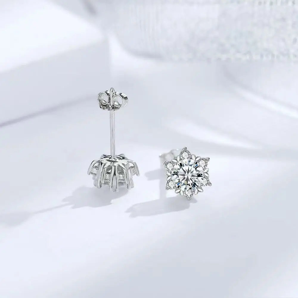 Snowflake Moissanite Stud Earrings in Sterling Silver