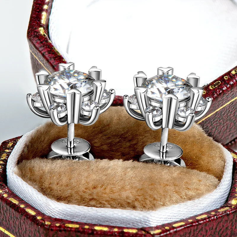 Snowflake Moissanite Stud Earrings in Sterling Silver