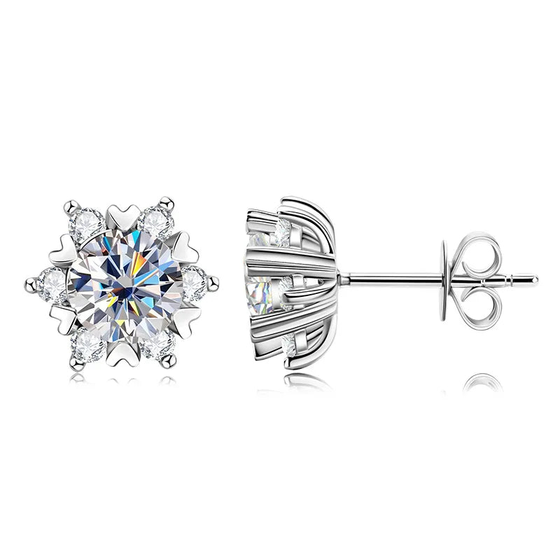 Snowflake Moissanite Stud Earrings in Sterling Silver