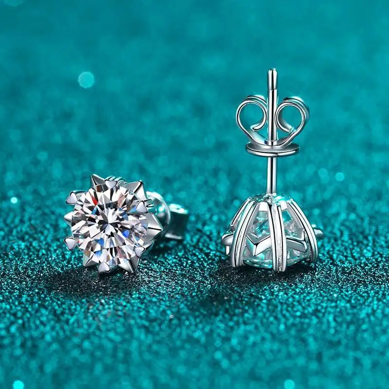 Sterling Silver Moissanite Stud Earrings 1ct 2ct VVS1 Lab Diamond Snowflake