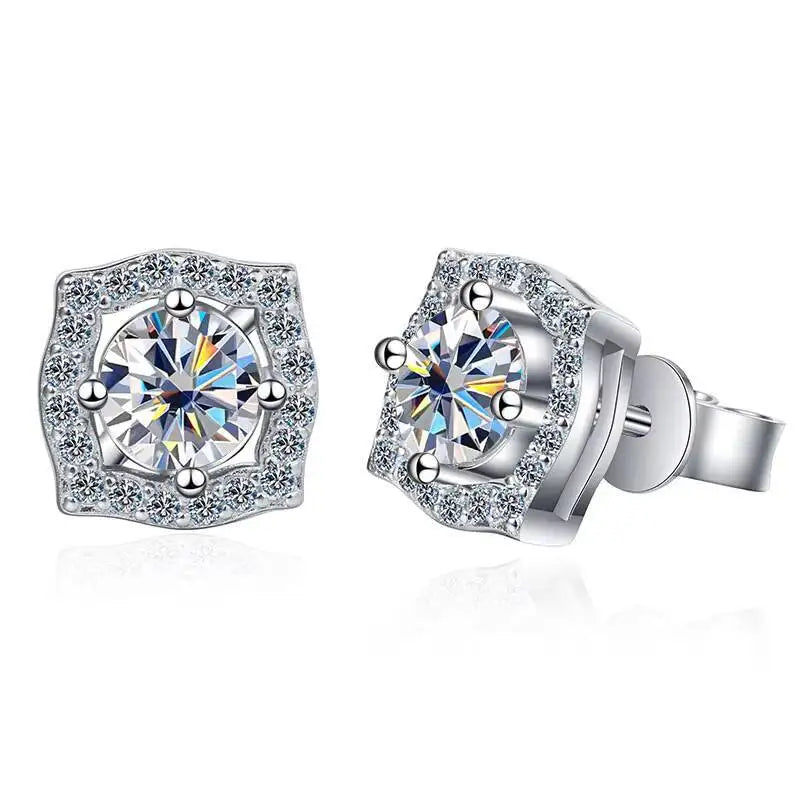 Sterling Silver Moissanite 1ct Stud Earrings Sterling 925 Lab-Created Diamond