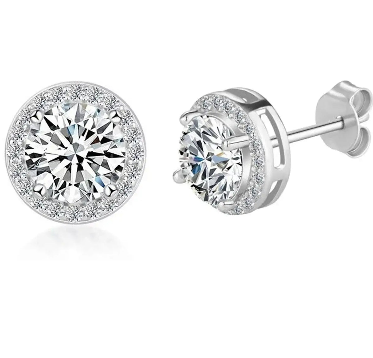 Round Halo Moissanite Stud Earrings, 0.5 to 3 Carat Each