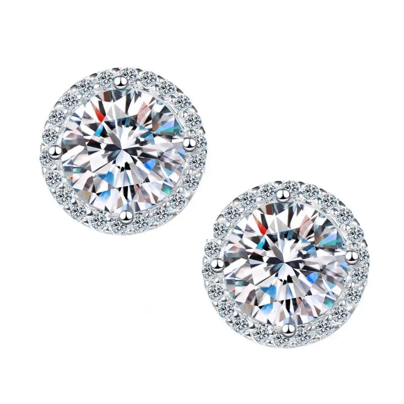 Round Halo Moissanite Stud Earrings, 0.5 to 3 Carat Each