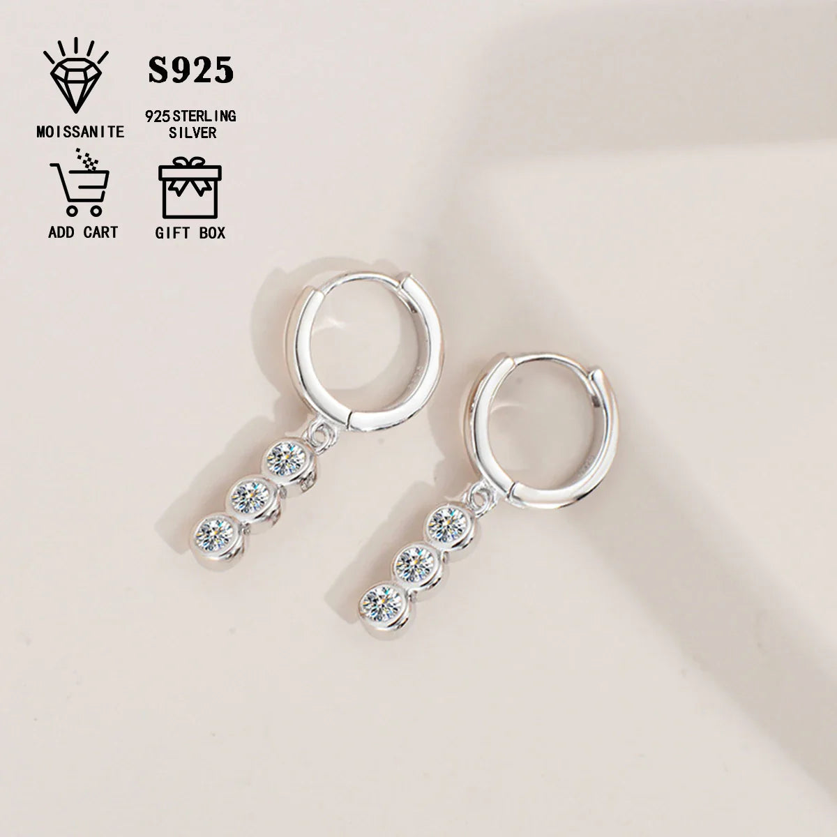 Sterling Silver S925 1.2ct Moissanite Round Stud Earrings For Women