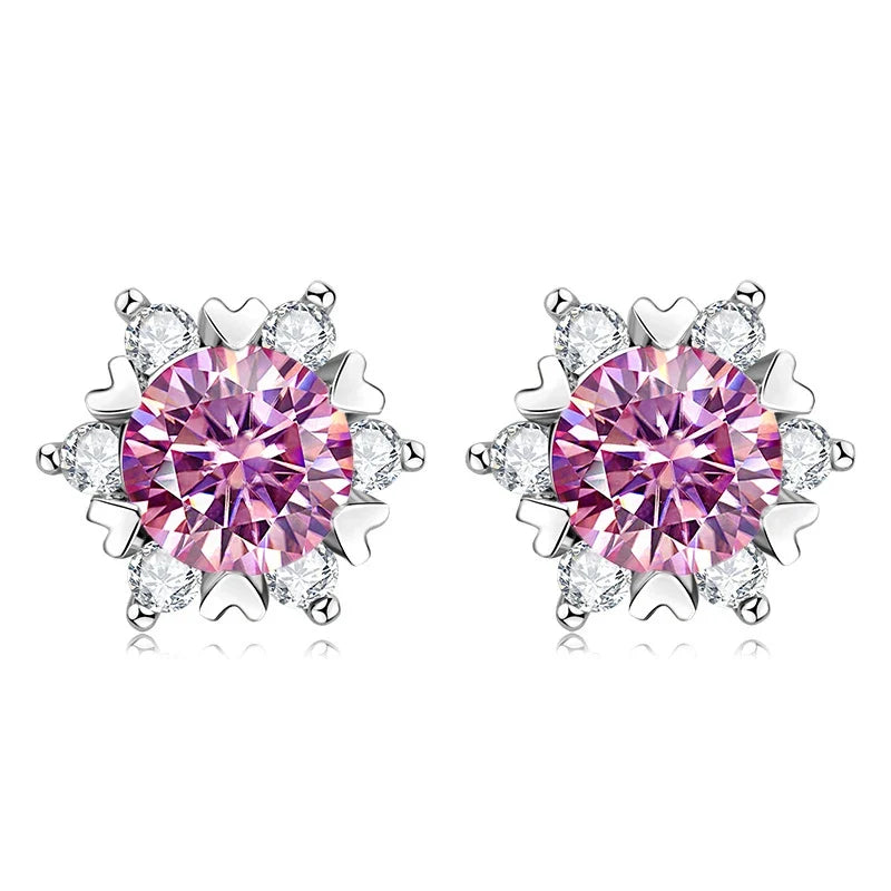 Sterling Silver S925 Moissanite Snowflake Stud Earrings 6-Claw Valentine's