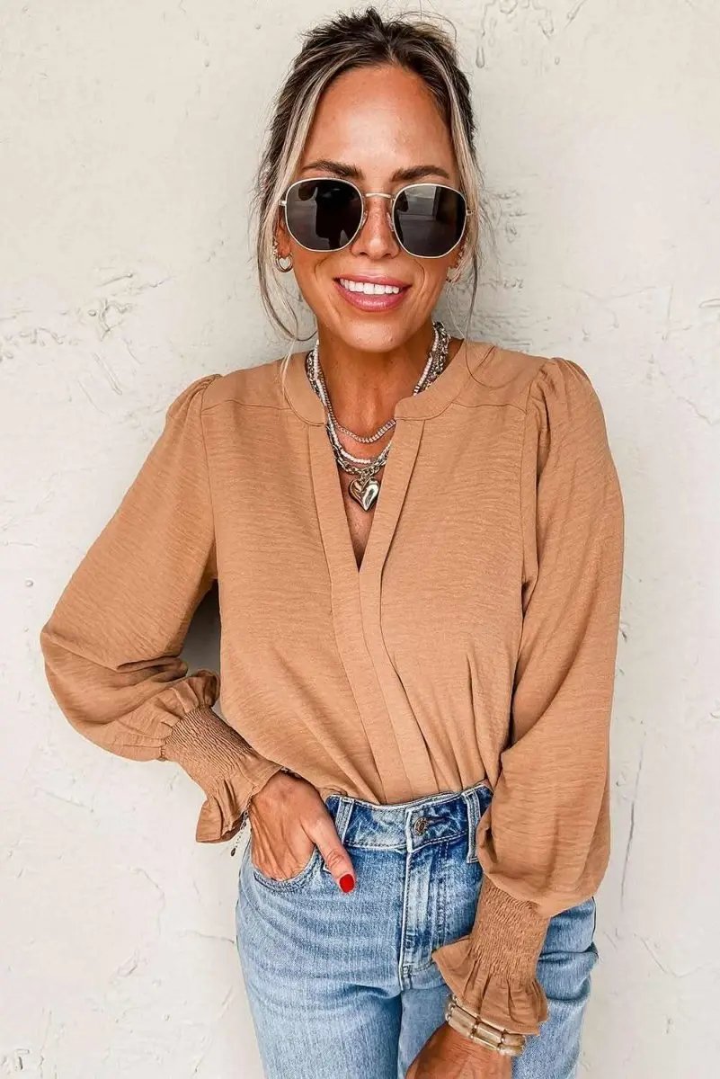 Women's Blouse Yellow Shirred Blouse - Comfy Fit - Southern Belle Style