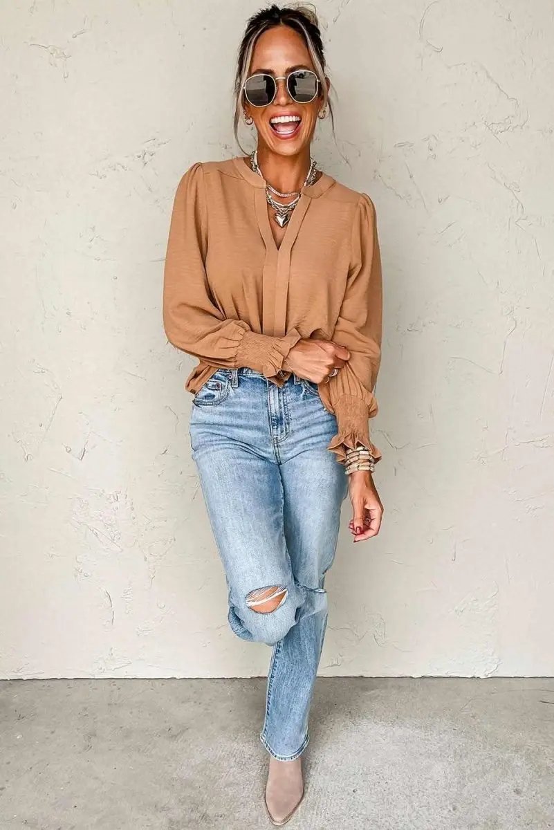 Women's Blouse Yellow Shirred Blouse - Comfy Fit - Southern Belle Style