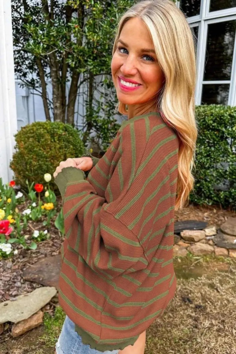 Sweaters Trendsi Striped Sweater Women's Casual Round Neck Long Sleeve Top Comfortable