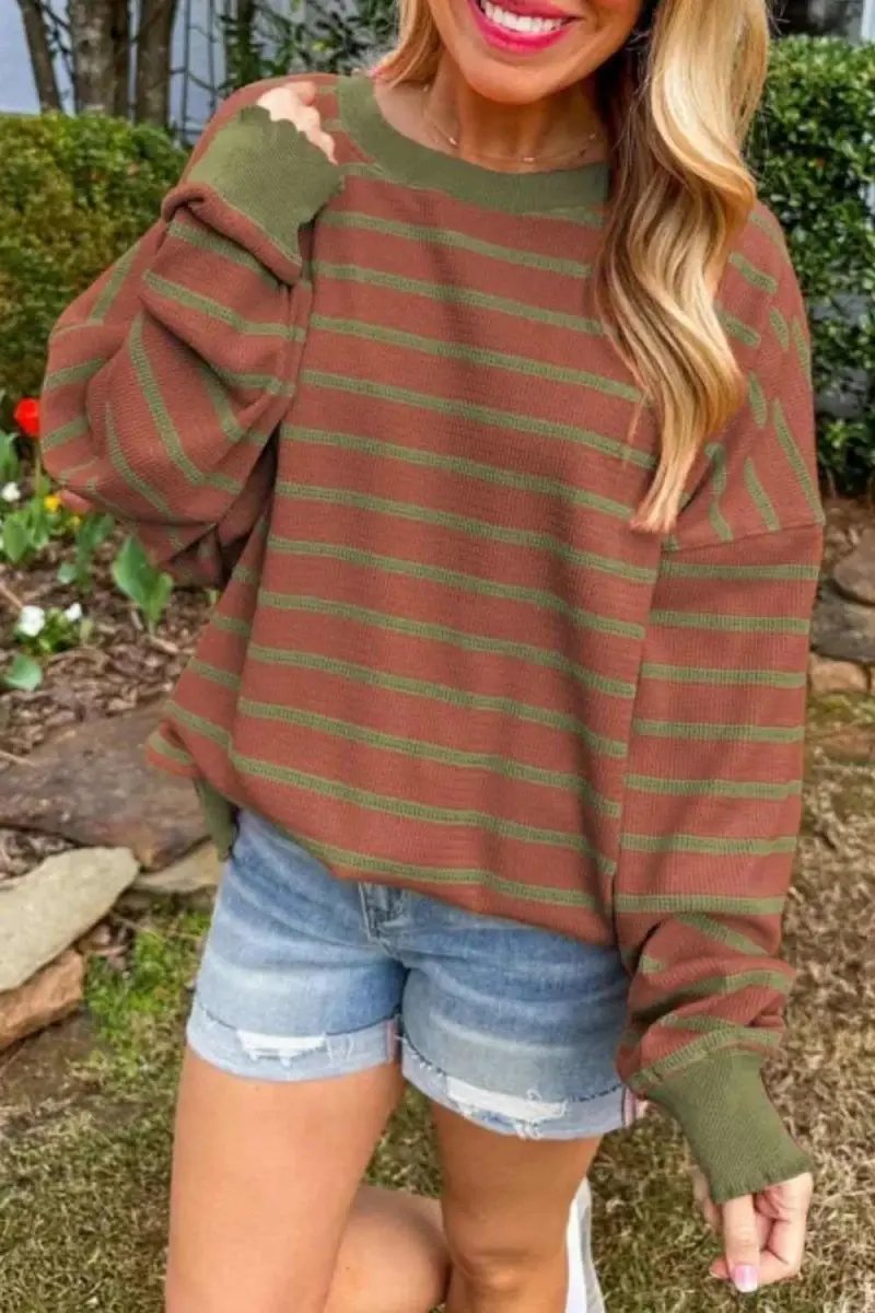 Sweaters Trendsi Striped Sweater Women's Casual Round Neck Long Sleeve Top Comfortable
