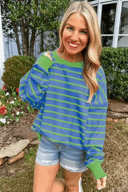 Sweaters Trendsi Striped Sweater Women's Casual Round Neck Long Sleeve Top Comfortable