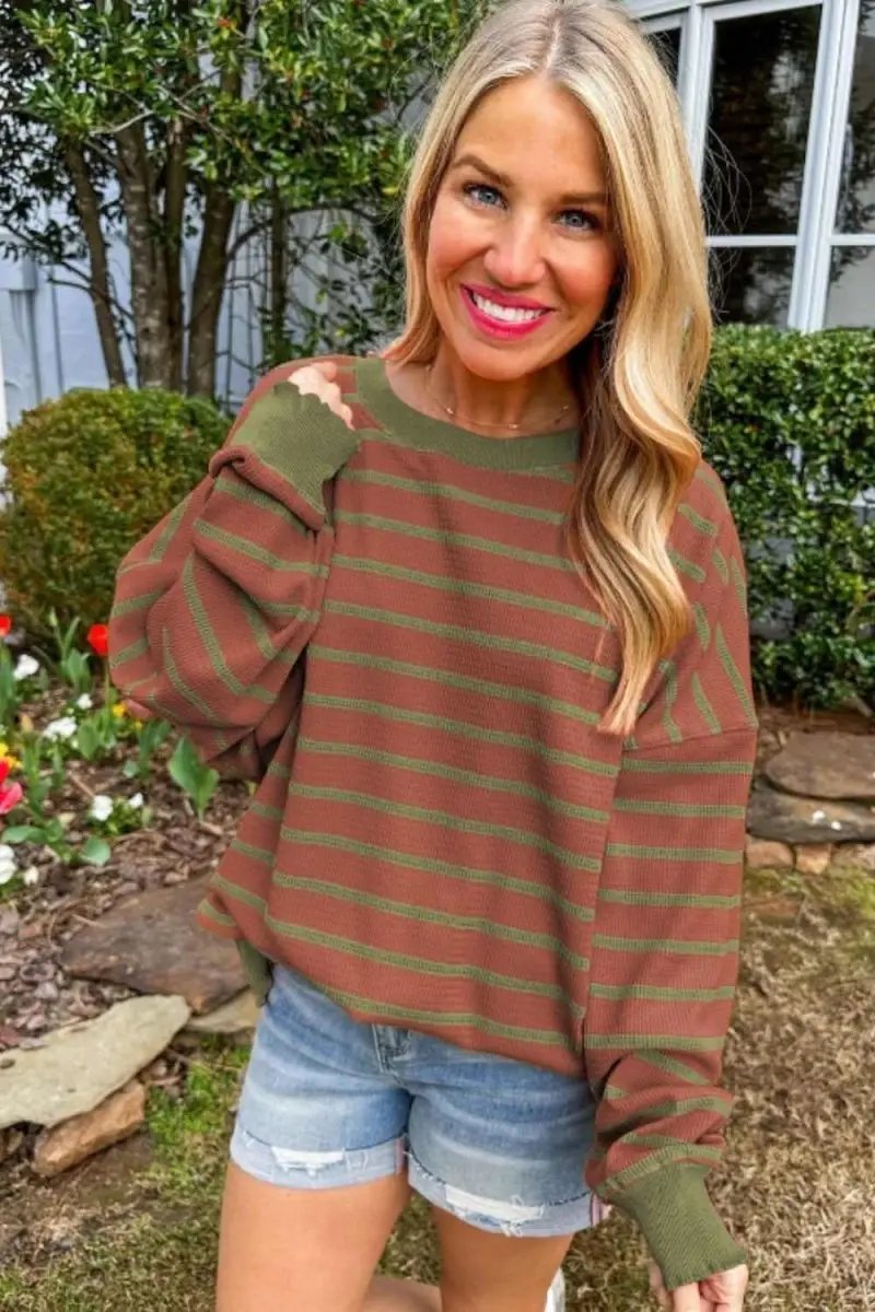 Sweaters Trendsi Striped Sweater Women's Casual Round Neck Long Sleeve Top Comfortable