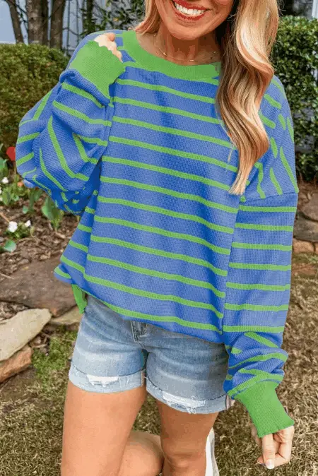 Sweaters Trendsi Striped Sweater Women's Casual Round Neck Long Sleeve Top Comfortable