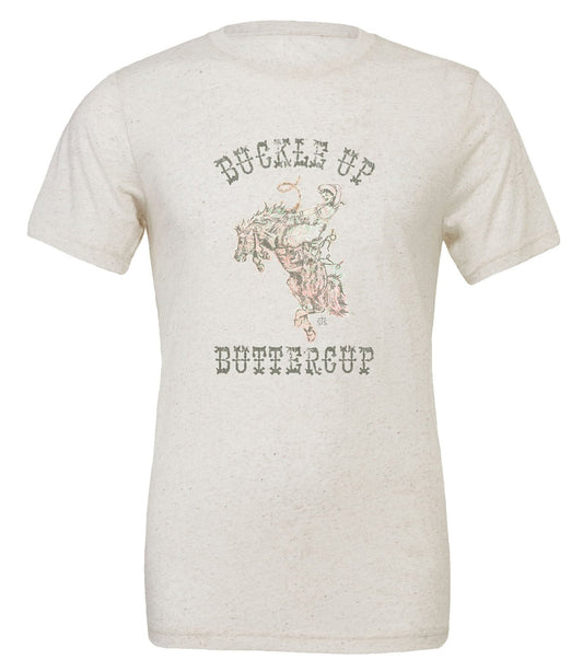 Camiseta STS Buckle Up Buttercup, Blanco Jaspeado