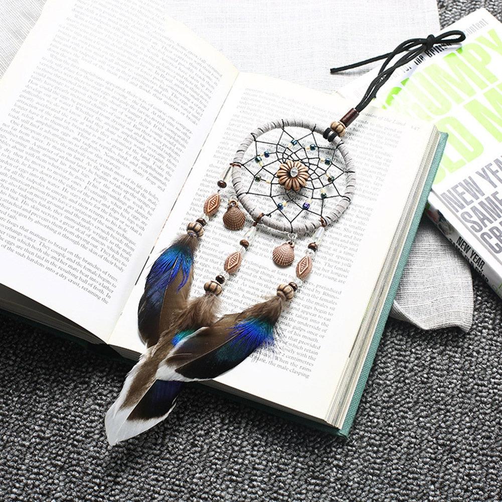 Stylish Hangings Dream Catcher Interior Rear-view Mirror Hanging Decor Car Pendant Grids Nature Feather Wind Chimes Round Ring Circle Handmade Home Decorations Handcrafts Car Charms Pendant Accessories