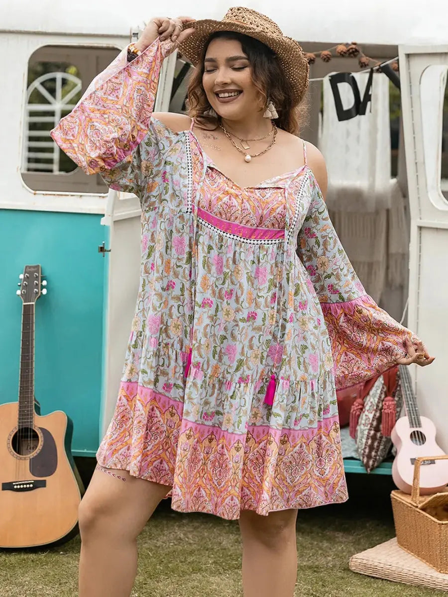 Dresses Trendsi Printed Mini Dress Women's Plus Size Date Night Long Sleeve Chic