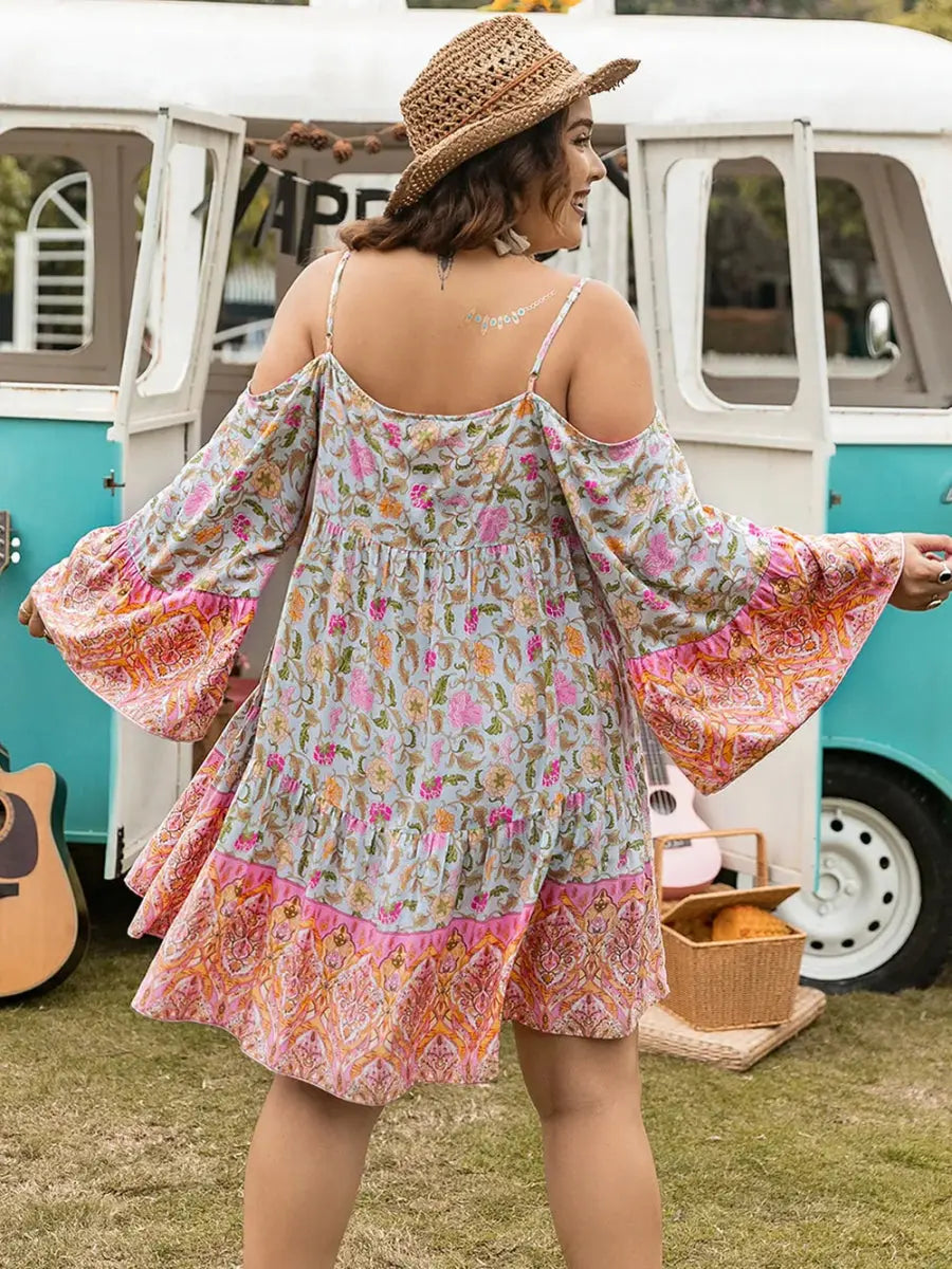 Dresses Trendsi Printed Mini Dress Women's Plus Size Date Night Long Sleeve Chic