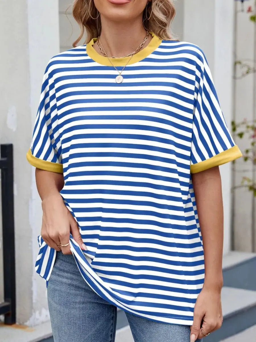 T-Shirts Trendsi Striped Tee Women's Casual Round Neck Top Soft, Stylish