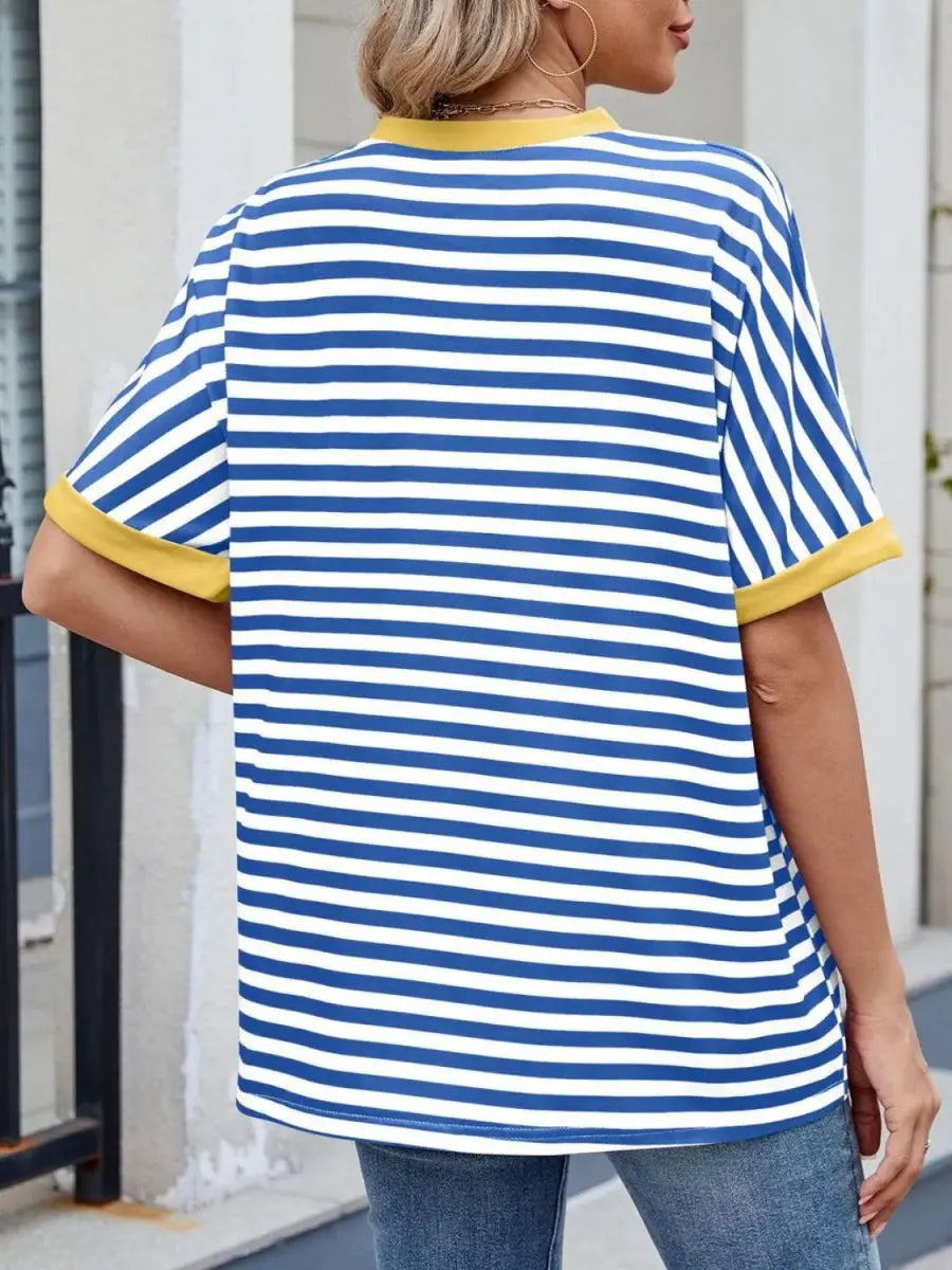 T-Shirts Trendsi Striped Tee Women's Casual Round Neck Top Soft, Stylish