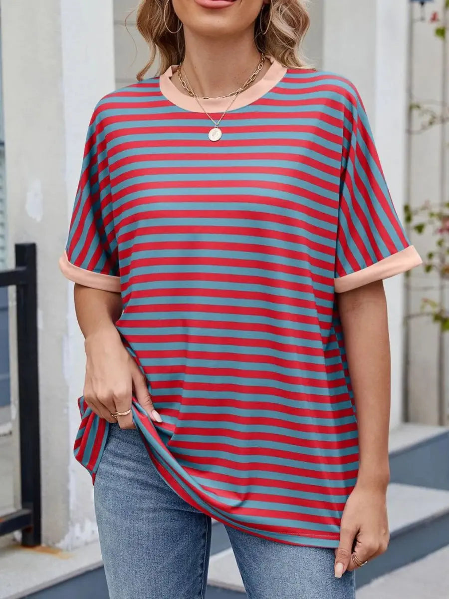 T-Shirts Trendsi Striped Tee Women's Casual Round Neck Top Soft, Stylish