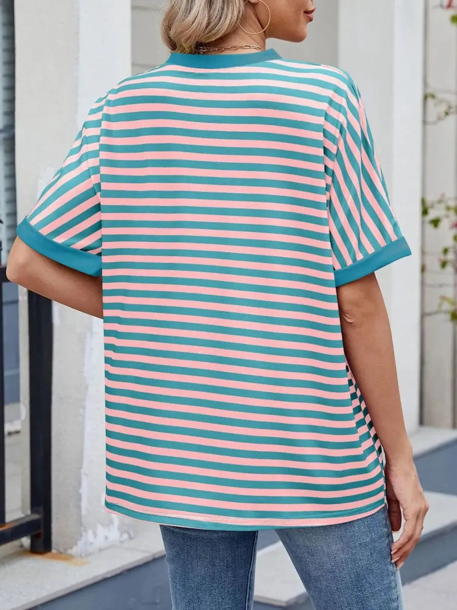 T-Shirts Trendsi Striped Tee Women's Casual Round Neck Top Soft, Stylish
