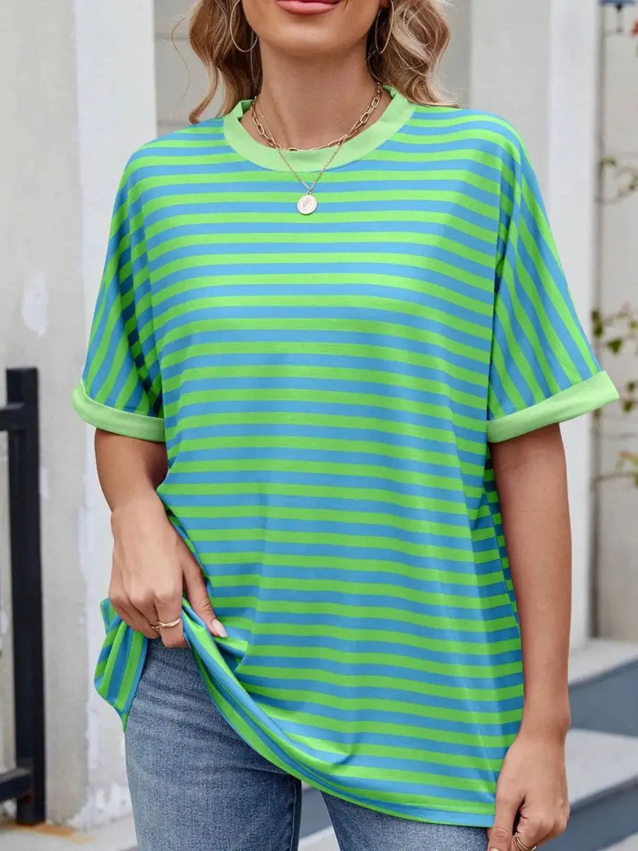 T-Shirts Trendsi Striped Tee Women's Casual Round Neck Top Soft, Stylish