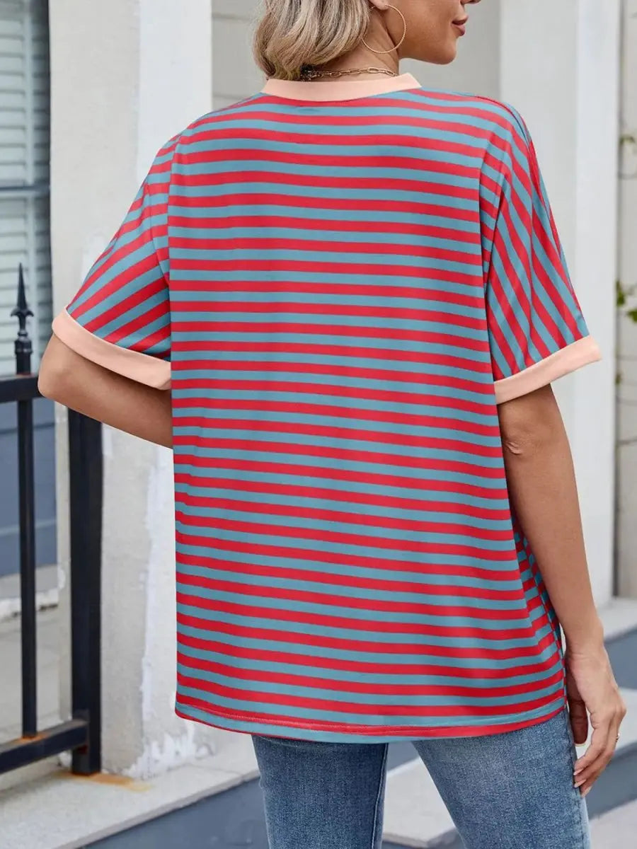 T-Shirts Trendsi Striped Tee Women's Casual Round Neck Top Soft, Stylish