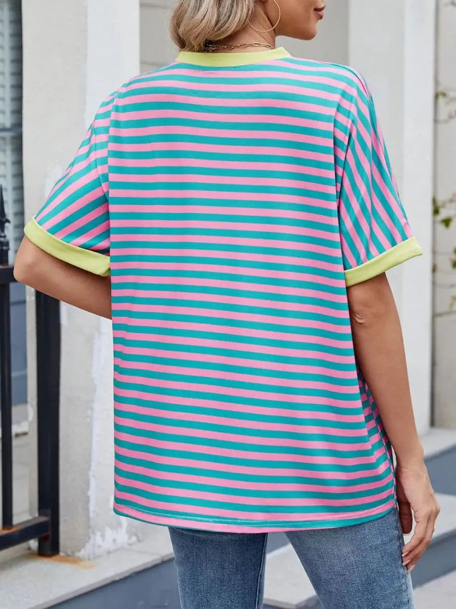 T-Shirts Trendsi Striped Tee Women's Casual Round Neck Top Soft, Stylish
