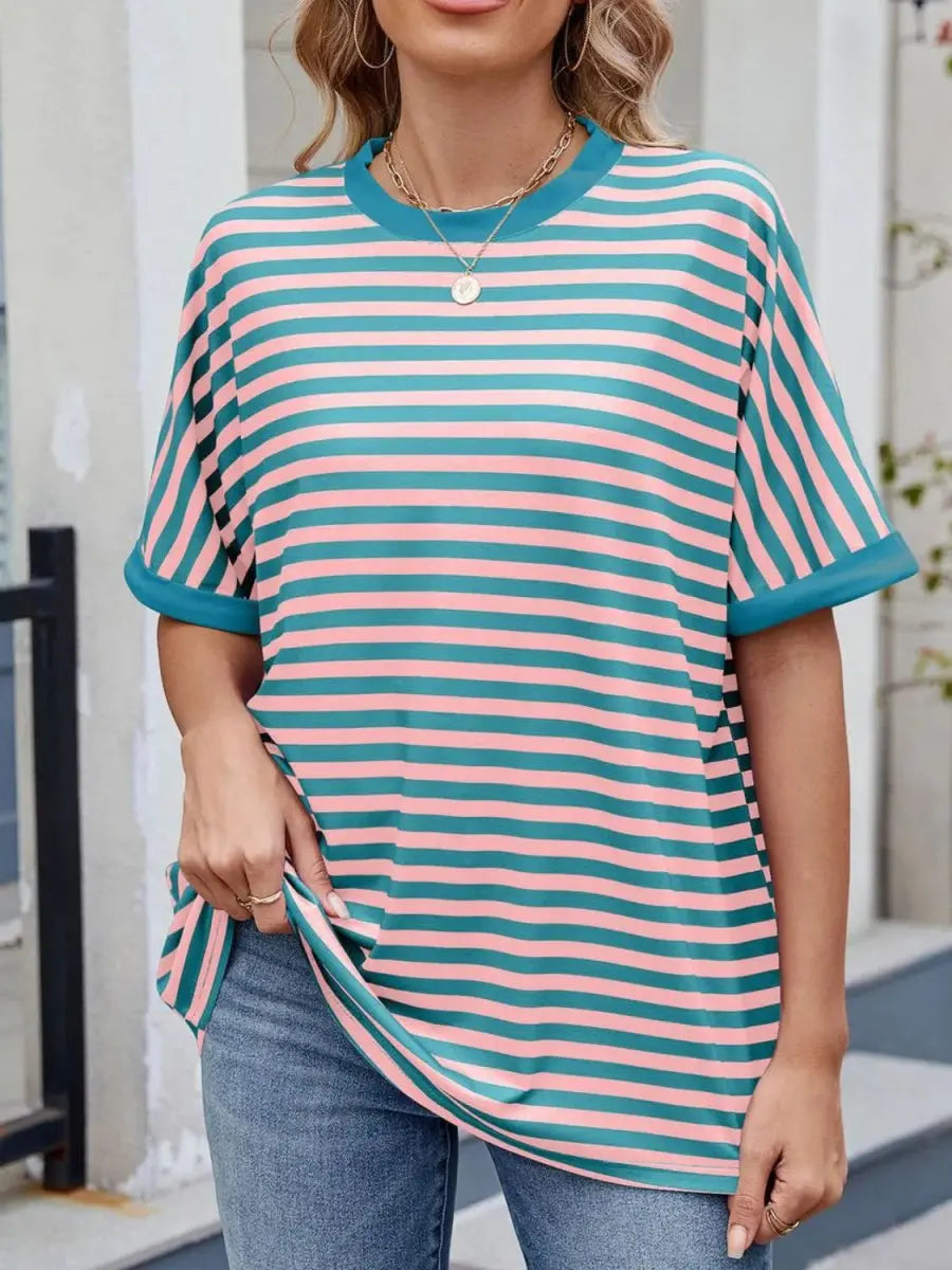 T-Shirts Trendsi Striped Tee Women's Casual Round Neck Top Soft, Stylish