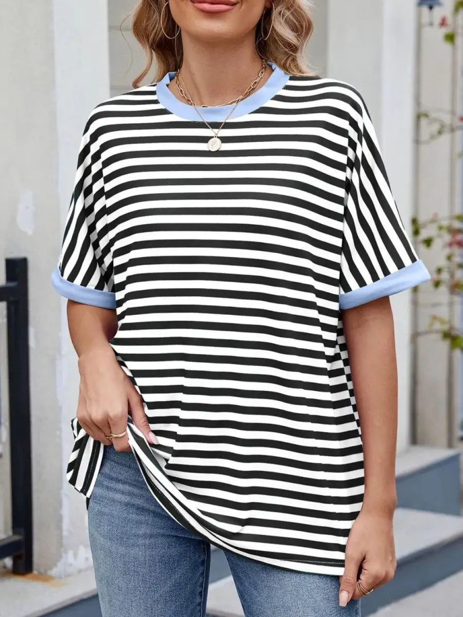 T-Shirts Trendsi Striped Tee Women's Casual Round Neck Top Soft, Stylish