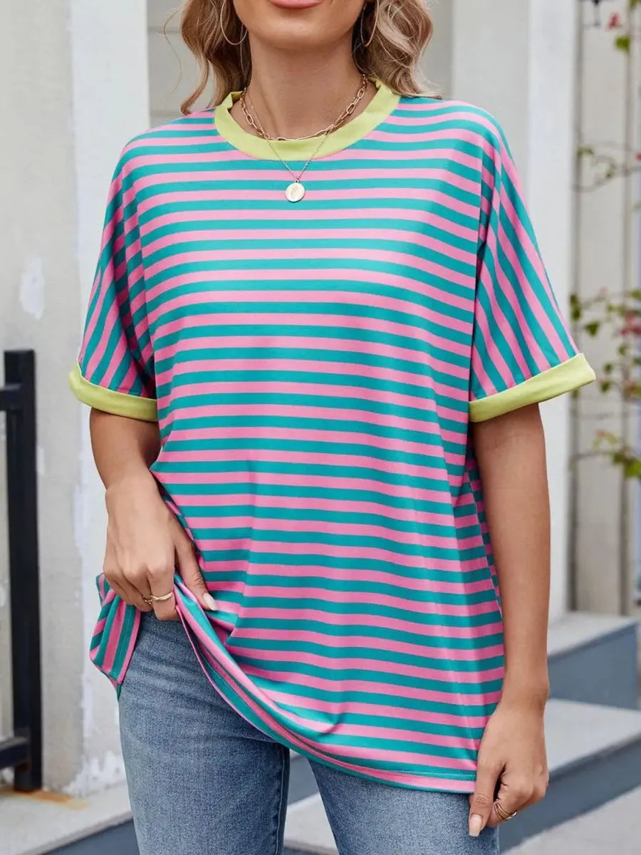 T-Shirts Trendsi Striped Tee Women's Casual Round Neck Top Soft, Stylish