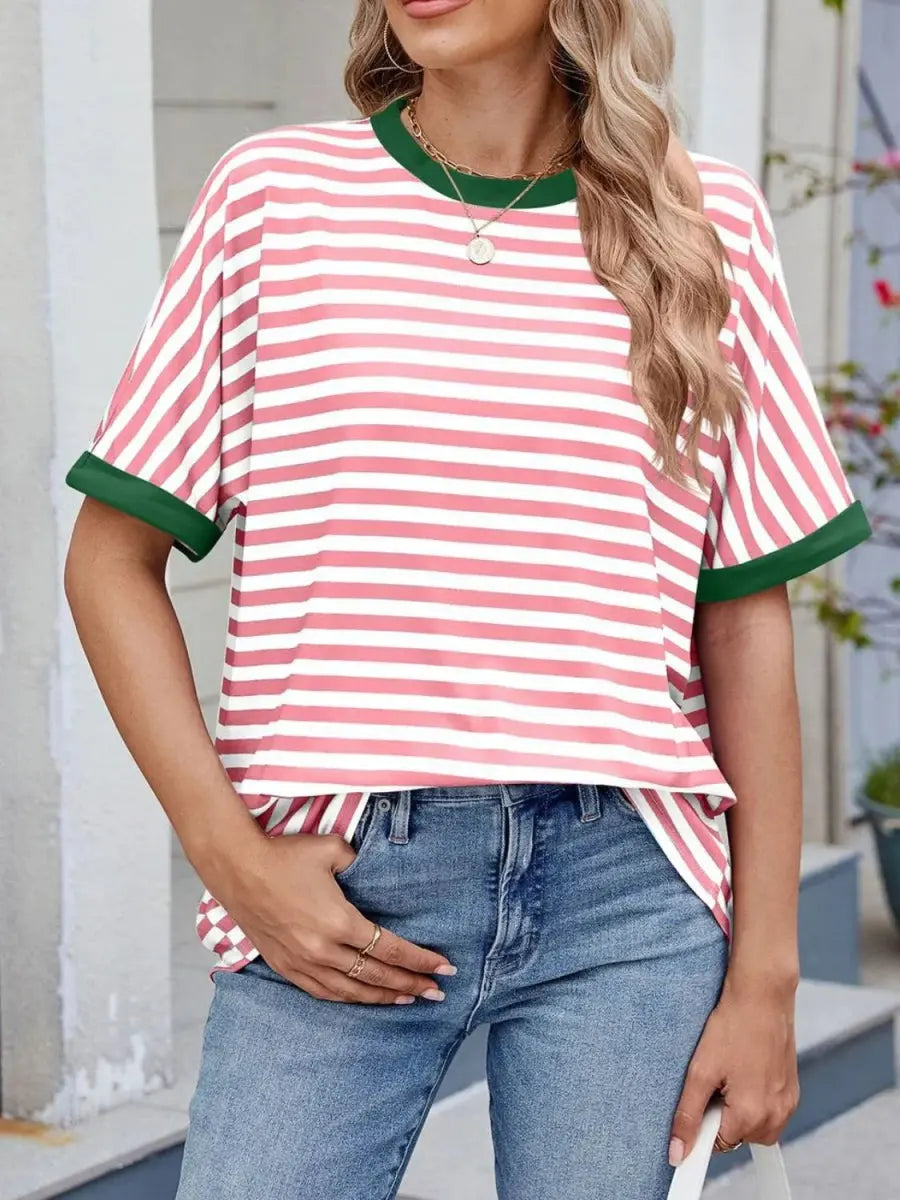 T-Shirts Trendsi Striped Tee Women's Casual Round Neck Top Soft, Stylish