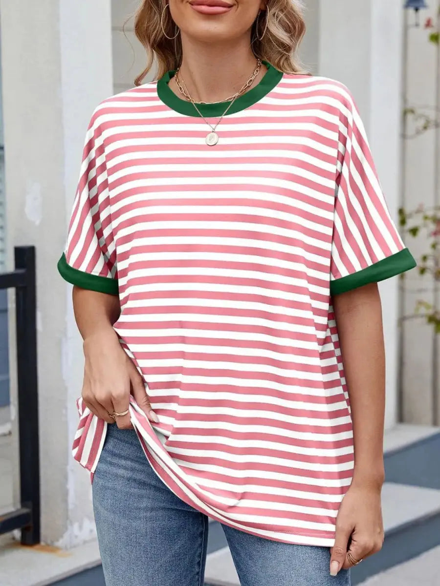 T-Shirts Trendsi Striped Tee Women's Casual Round Neck Top Soft, Stylish