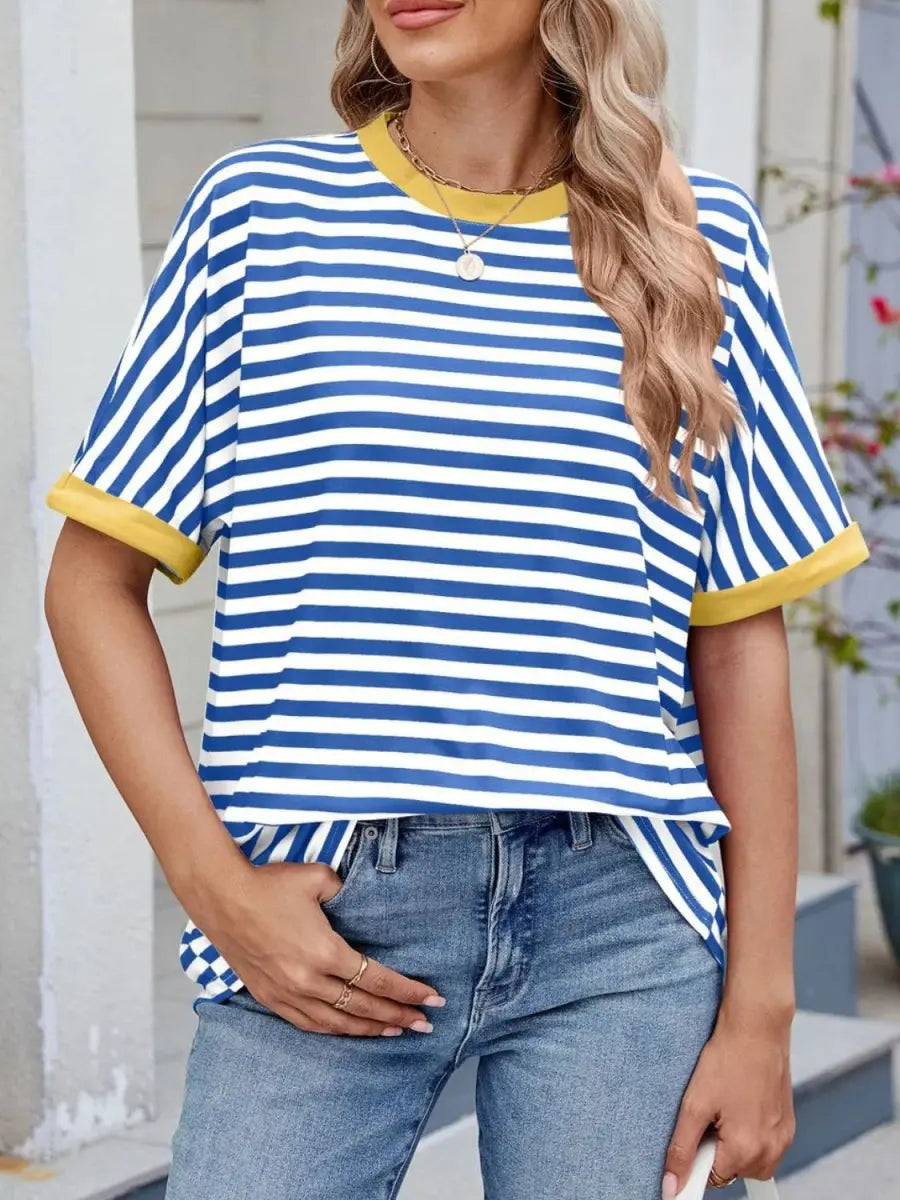 T-Shirts Trendsi Striped Tee Women's Casual Round Neck Top Soft, Stylish