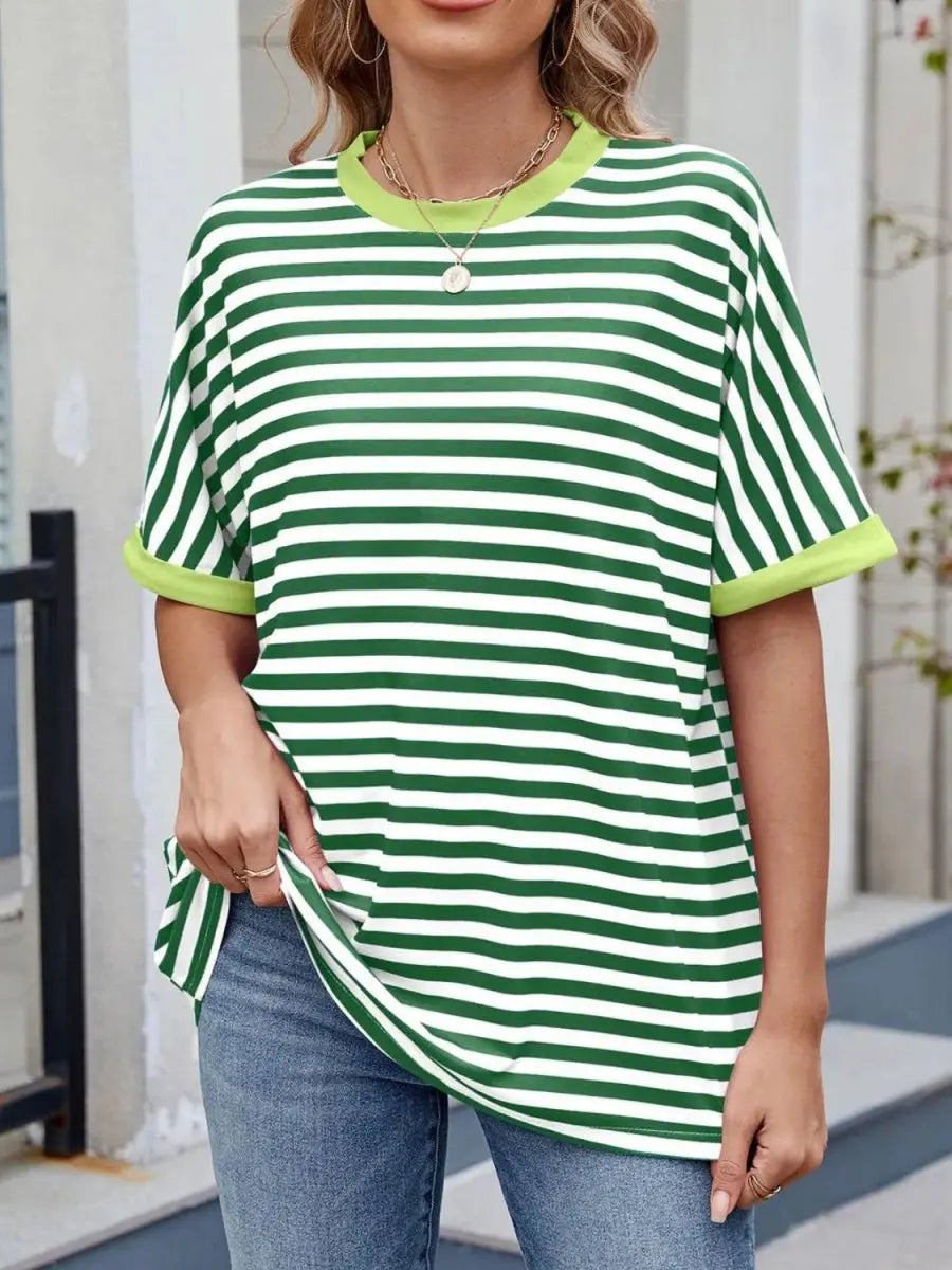 T-Shirts Trendsi Striped Tee Women's Casual Round Neck Top Soft, Stylish