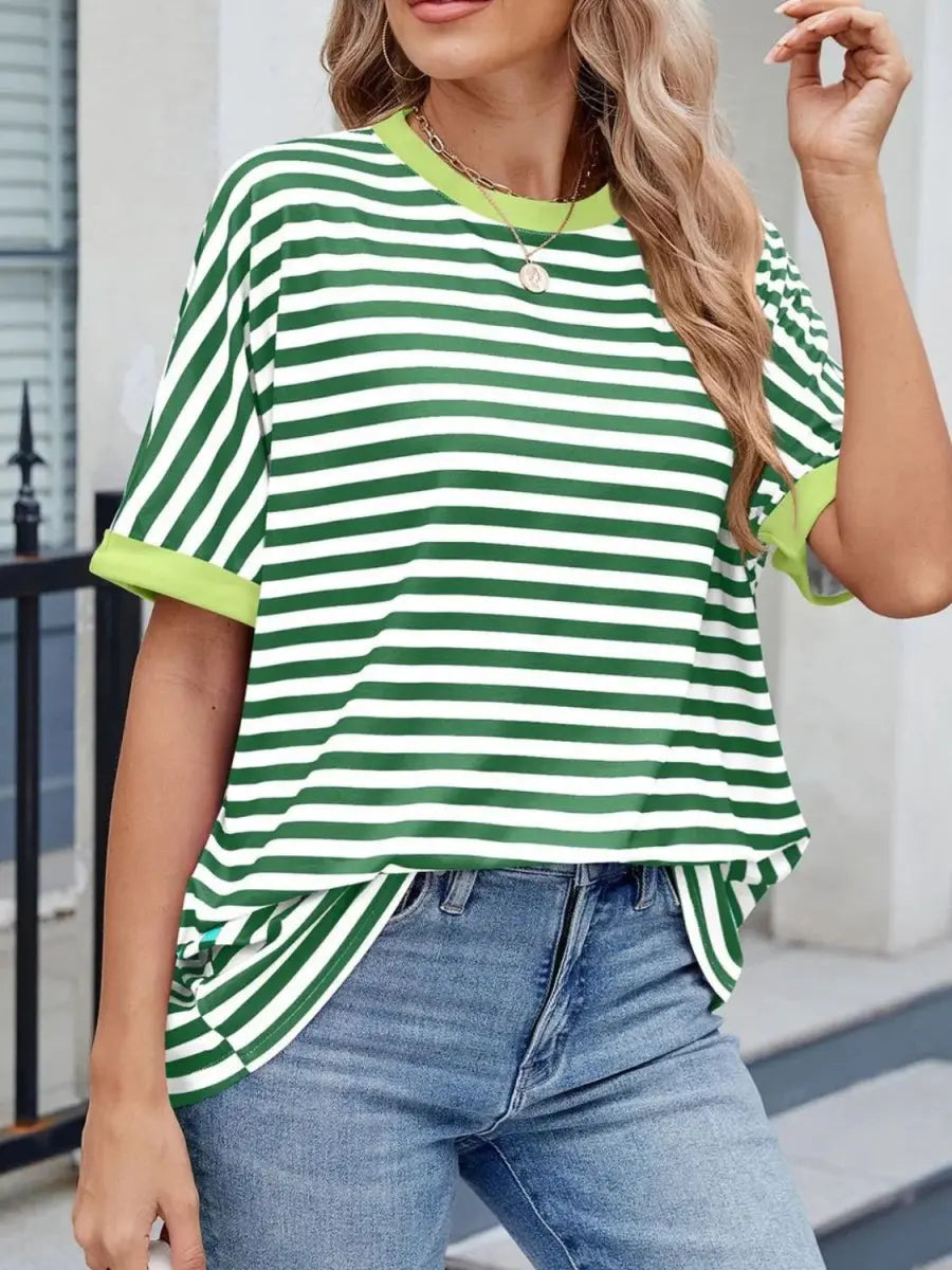 T-Shirts Trendsi Striped Tee Women's Casual Round Neck Top Soft, Stylish