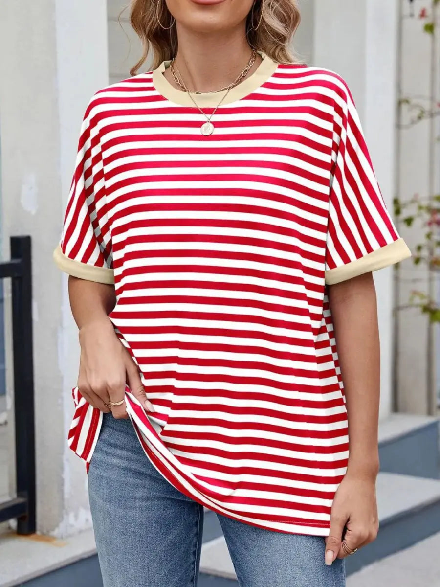 T-Shirts Trendsi Striped Tee Women's Casual Round Neck Top Soft, Stylish