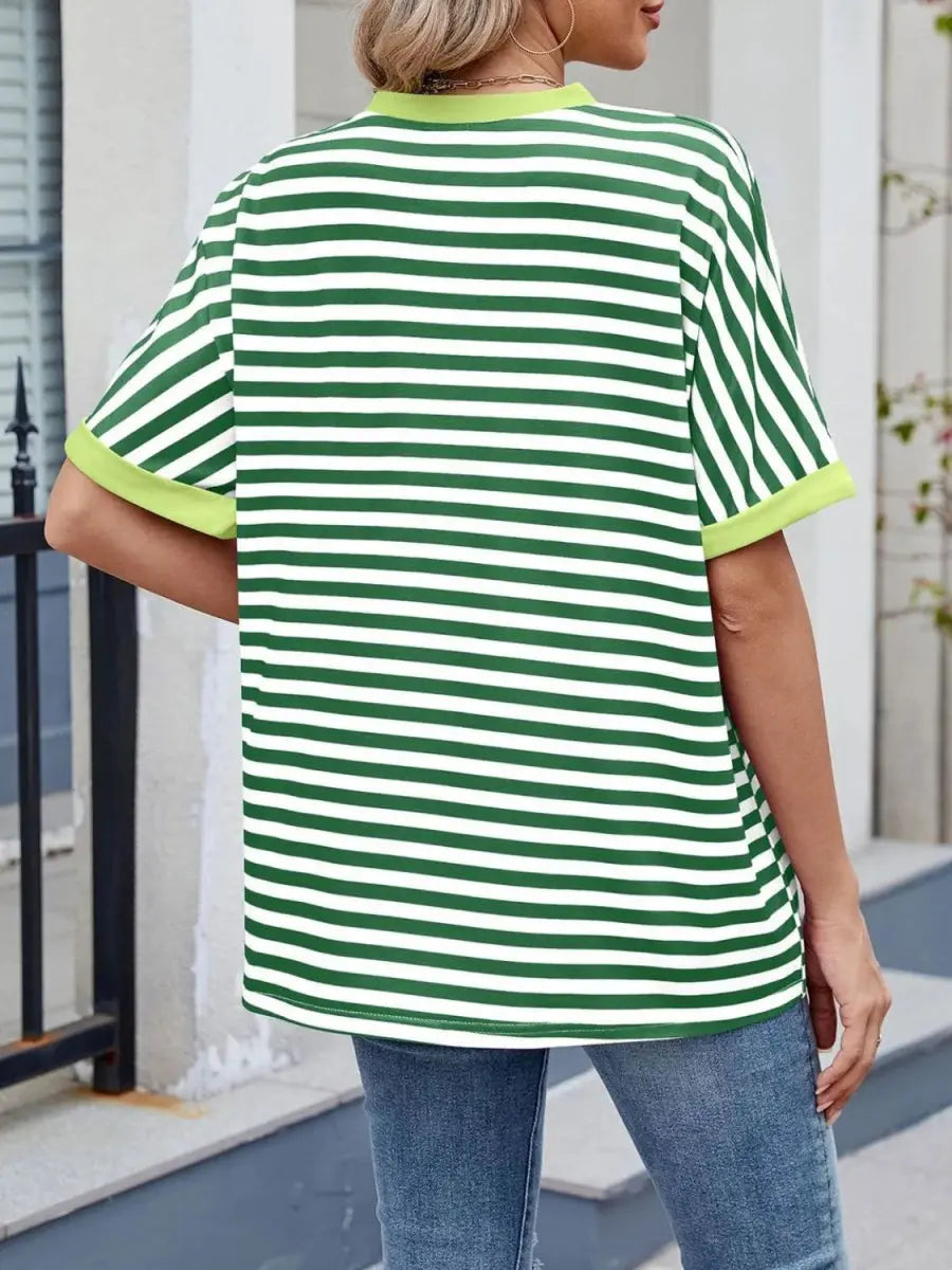 T-Shirts Trendsi Striped Tee Women's Casual Round Neck Top Soft, Stylish