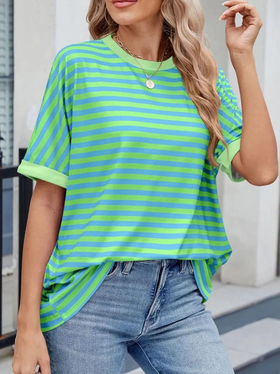 T-Shirts Trendsi Striped Tee Women's Casual Round Neck Top Soft, Stylish