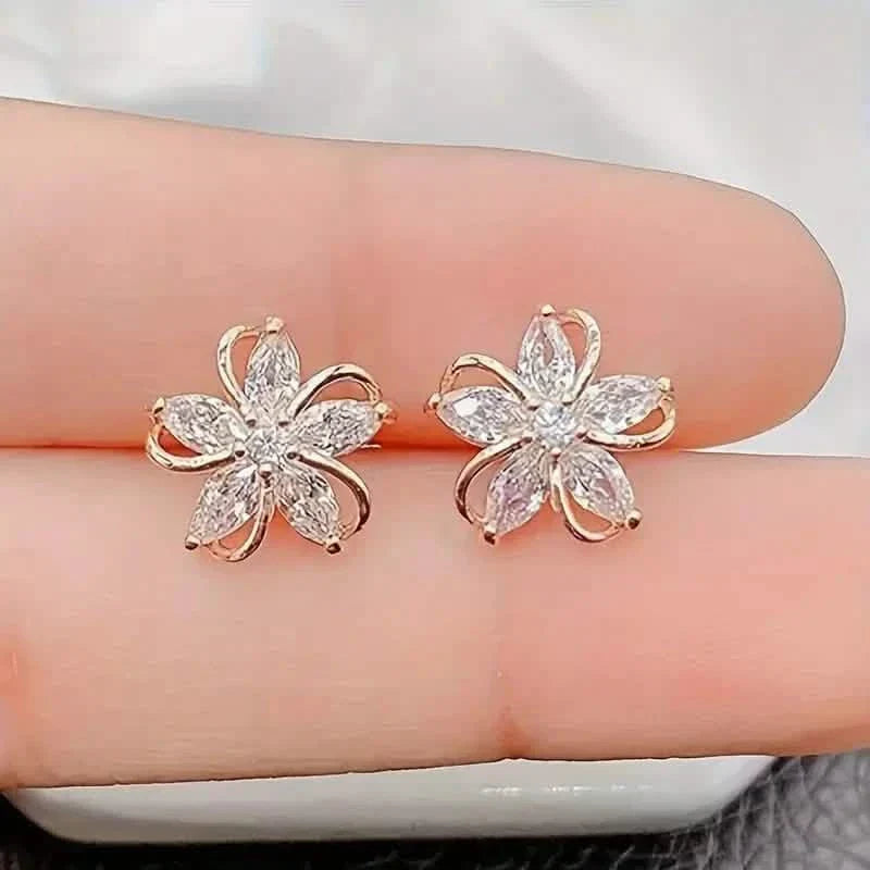 Stylish Zirconia Petal Flower Stud Earrings